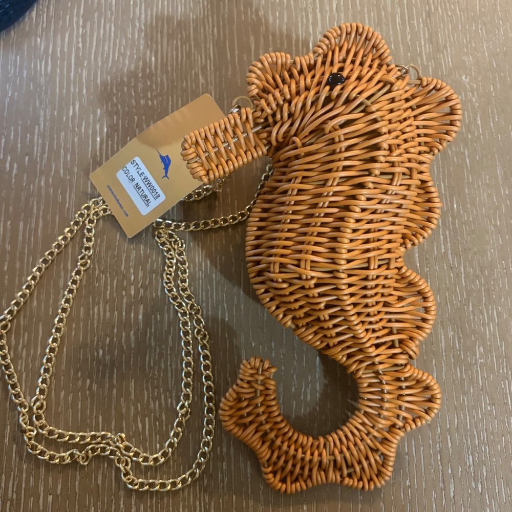 Tommy Bahama Seahorse Woven Wicker Bag Gold Crossbody Chain Natural WW0018 NWT - Picture 2 of 5